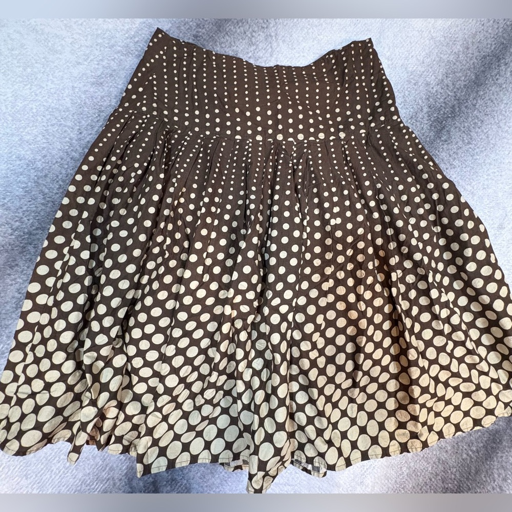 (A10) Cato Brown Tan Polka Dot Flare A-Line Full Cotton Fashion Retro Skirt 10‎